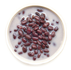 Thai Dessert Sweet Red Bean boiled (Tua Dang) with coconut milk and sugar Thai delicious sweet .Thai cuisine the most popular of Thailand top view  isolated on white background