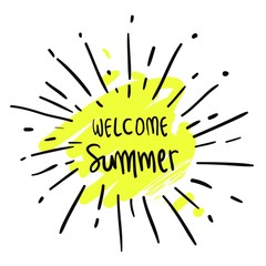 Summer background, logo, hand drawn and design elements for summer holiday, Vector illustration for poster and invitation.