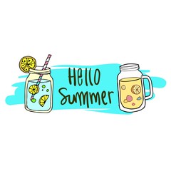 Summer background, logo, hand drawn and design elements for summer holiday, Vector illustration for poster and invitation.