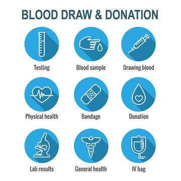 Blood Testing And Work Icon Set With Syringe, Donation, & Blood Sample Ideas