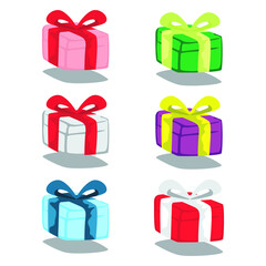 Set of Simple Vector Design of Gift Box in Red, Green, White, Purple and Blue