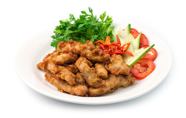 Fried Pork Thai Food decorate with vegetables carved