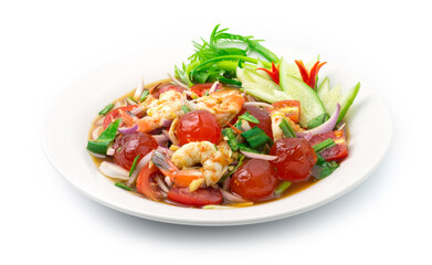 Spicy Salad Egg Yolks with Boiled Shrimps vegetable