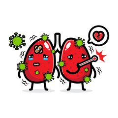 vector design of sick lungs attacked by viruses