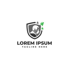 People with Shield Masks Virus Protection Logo Vector Icon Illustration