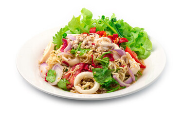Spicy Salad Instant Noodles with Squids