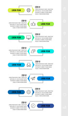 Vector infographics design template with arrows. Eight steps. Modern line concept can be used for diagram, business, web, banner, workflow layout, presentations, timeline, content, levels