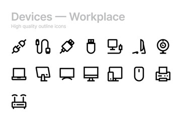 Workplace devices. Vector icons.