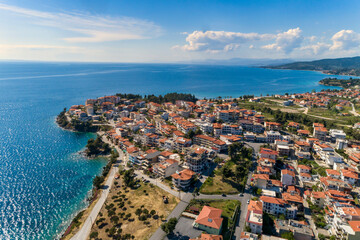 Naklejka na ściany i meble Aerial view of Neos Marmaras on the Sithonia peninsula, in the Chalkidiki , Greece