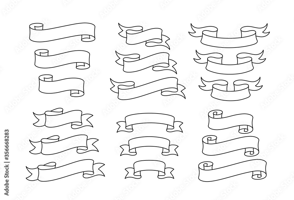 Poster set of linear ribbons. modern flat ribbons of different shapes.