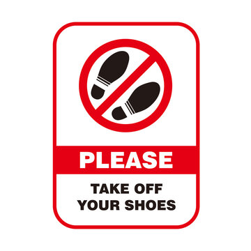 Red No Shoes Forbidden Sign with Text Please Take Off Your Shoes Template  Vector Stock Vector | Adobe Stock