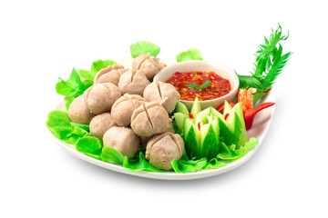 Pork Ball Boiled inside dish with spicy dipping sauce