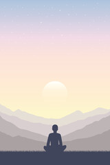 meditation concept silhouette with mountain background vector illustration EPS10