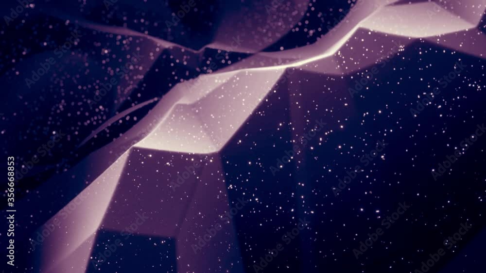 Poster abstract waves of soft black matte material with light inner glow and glitters on morphing surface. 