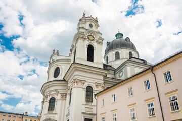 Fototapeta na wymiar Residenzplatz is a large, stately square in the historic centre of Salzburg