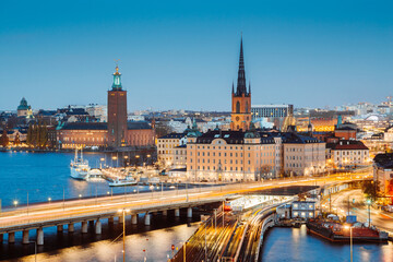 Fototapeta na wymiar Stockholm skyline panorama at twilight, Sweden, Scandinavia