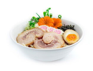 Miso Ramen thin Noodles in soy soup pork chashu