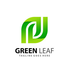 Abstract Letter N Green Leaf Logo Design Vector Illustration