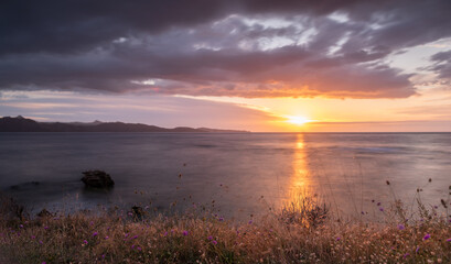 Golden hour over the Mediterranean Sea from the island of Corsica