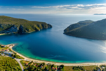 Obraz premium Aerial view of Porto Koufo on the Sithonia peninsula, in the Chalkidiki , Greece.