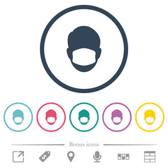 Face with medical mask flat color icons in round outlines