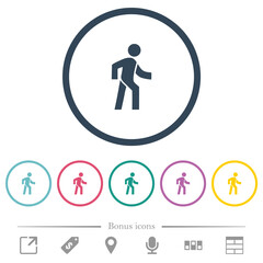 Man walking right flat color icons in round outlines