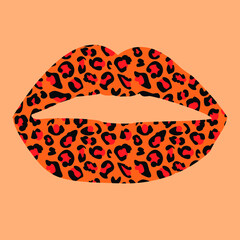 Design for a shirt of a leopard print lips on orange background
