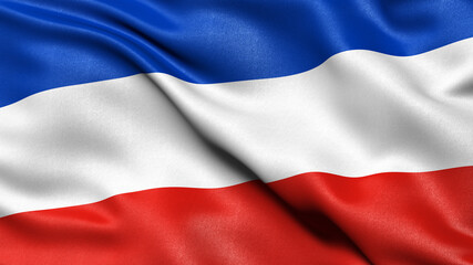 Flag of Schleswig-Holstein waving in the wind. 3D illustration.