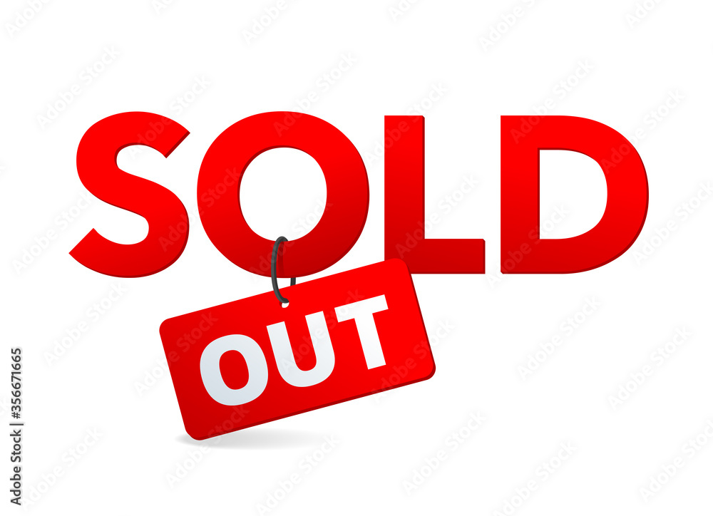 Poster sold out button or icon - web element with message text - isolated vector template