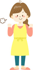 Motivated young woman in yellow apron