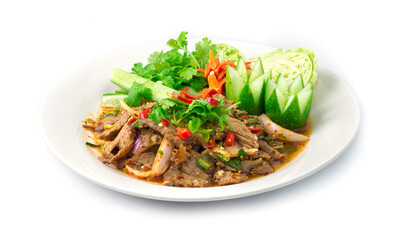 Grilled Pork Slices Spicy Salad Northeast Thailand Style