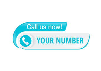 Call us catchy button  - template for phone number place in website header  - conspicuous sticker with phone headset pictogram