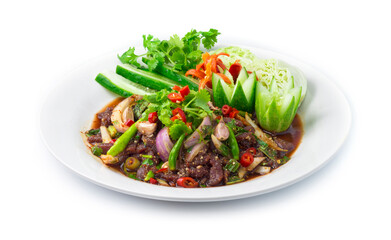 Raw Beef fresh Spicy Salad Cooking Northeast Thailand