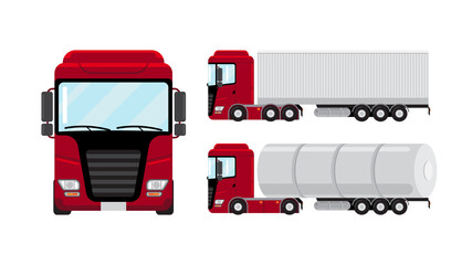 Flat vector red truck on white background