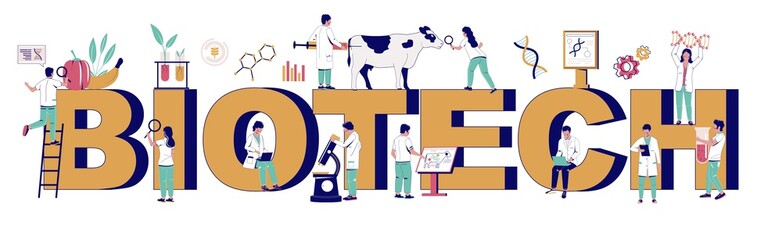 Biotech typography banner template, vector flat illustration