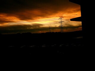 power lines at sunset