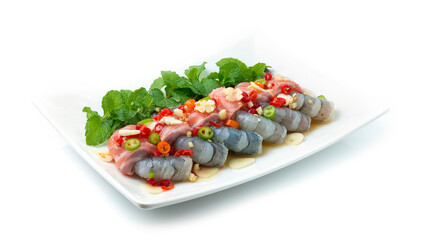 Salmon Wrapped Shrimps with Spicy Fish Sauce