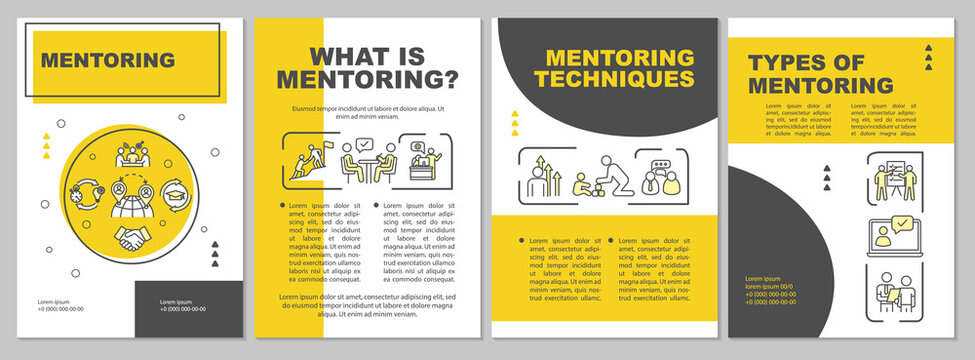 Mentorship brochure template. Corporate management. Employee guidance. Flyer, booklet, leaflet print, cover design with linear icons. Vector layouts for magazines, annual reports, advertising posters