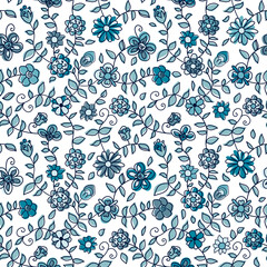 Floral pattern in the small flowers. Ditsy print. Seamless vector texture. Elegant pattern for fashion prints. Print with small flowers in azure blue shades. White background