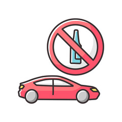 Drunk driving RGB color icon. Traffic safety law, responsible drinking. Advice for careful drivers. Auto and alcohol prohibition sign isolated vector illustration