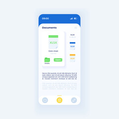 Document catalog smartphone interface vector template. Mobile app page white design layout. File manager screen. Flat UI for application. Page in folder. Portable database. Phone display