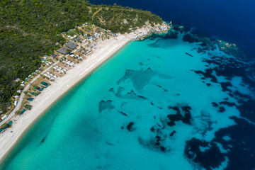 Fototapeta na wymiar Aerial view of Armenistis beach on the Sithonia peninsula, in the Chalkidiki , Greece