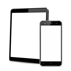 Modern devices mockups with blank screens. Tablet computer and smartphone. Vector illustration