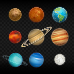 Vector realistic solar system planet icon set