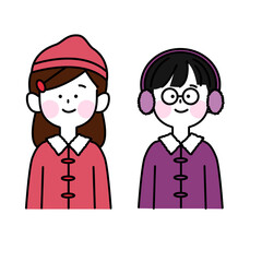 冬服でコートを羽織る男女の子供