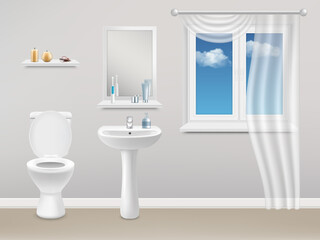 Bathroom interior vector realistic illustration
