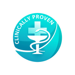 Clinically tested modern badge (mediically proven stamp) for laboratory tested products - vector icon with medical symbol - Bowl of Hygieia