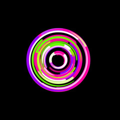 Symbol bullseye from multi-colored circles and stripes. UFO Green, Purple, Pink