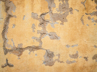 Old yellow wall with cracks. Concrete background with copy space.