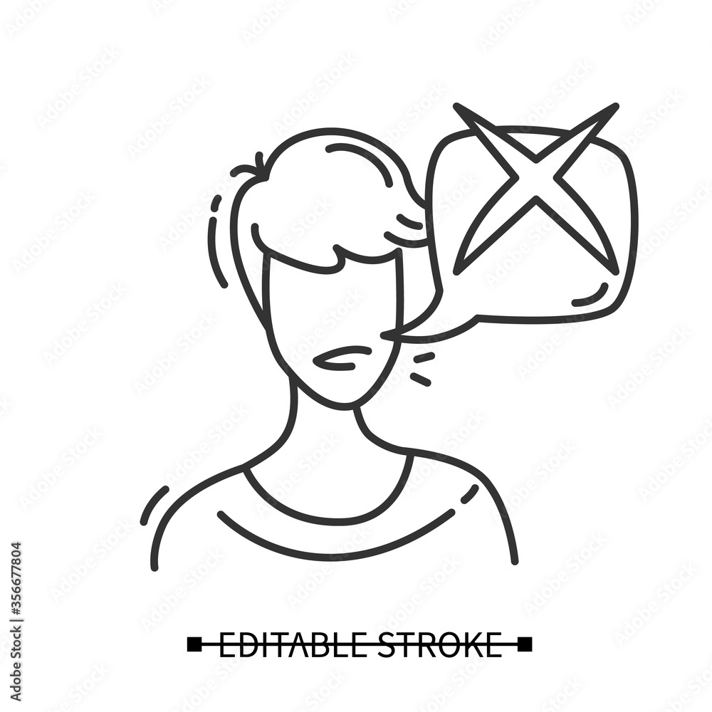 Poster customer negative feedback icon. user avatar with negative check mark speech bubble. marketing servi